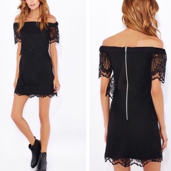 Topshop Dresses & Skirts - TOPSHOP Off Shoulder Lace Black Dress NWT